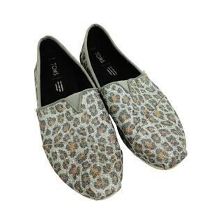 Toms Womens Glitter Cheetah Print Classic Slip-On Shoes Round Toe Gray Size 9.5